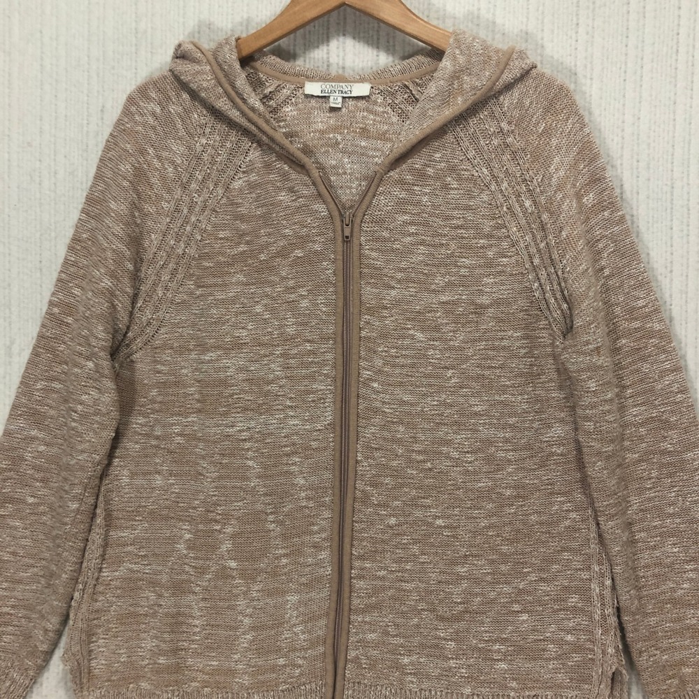 Company Ellen Tracy Oatmeal Heather Knit‎ Hooded Zip Up Sweater Medium